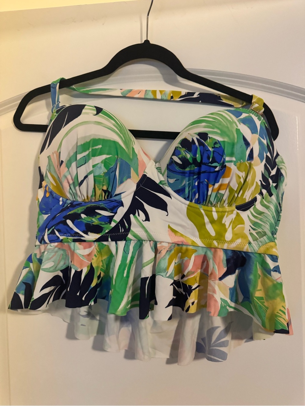 Raisins White Multi Tropical Ruffle Bikini Top